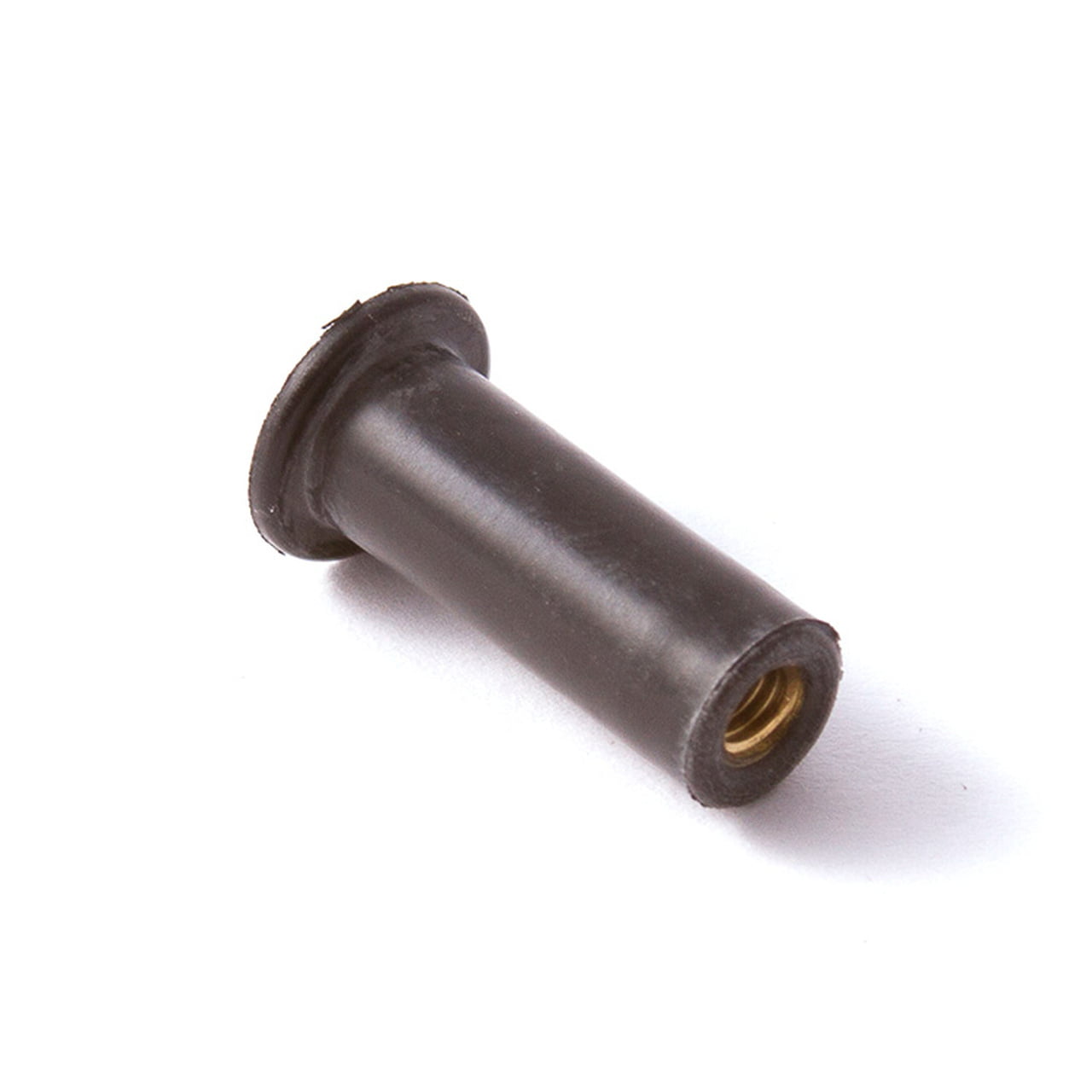 Brown cylindrical object with threaded end on a white background
