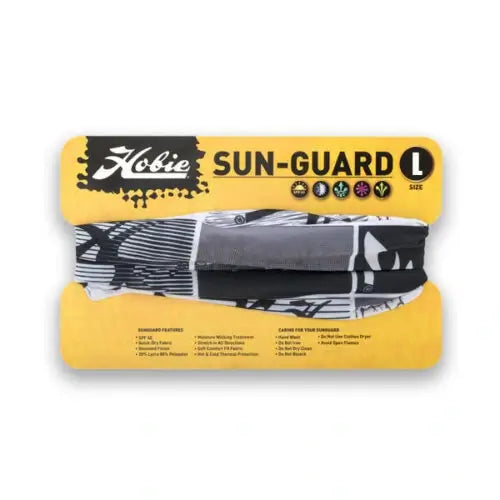 Hobie Sun-Guard product packaging with a black and white patterned sun guard on a yellow background.
